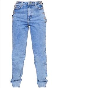 Vintage Wash Chain Waist Detail Mom 